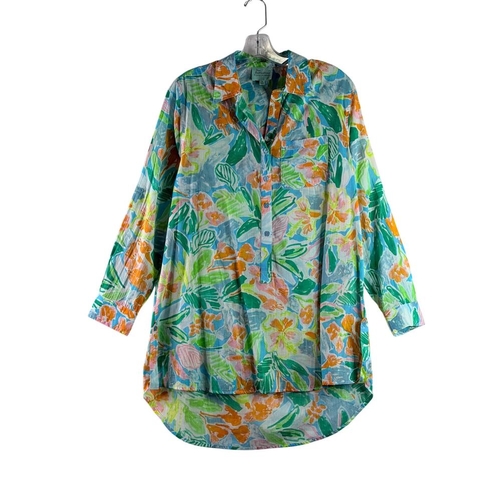 True Destinations Resort Wear Tropical Floral Button Tunic Swim Cover Up Small